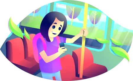 person on their phone riding the bus
